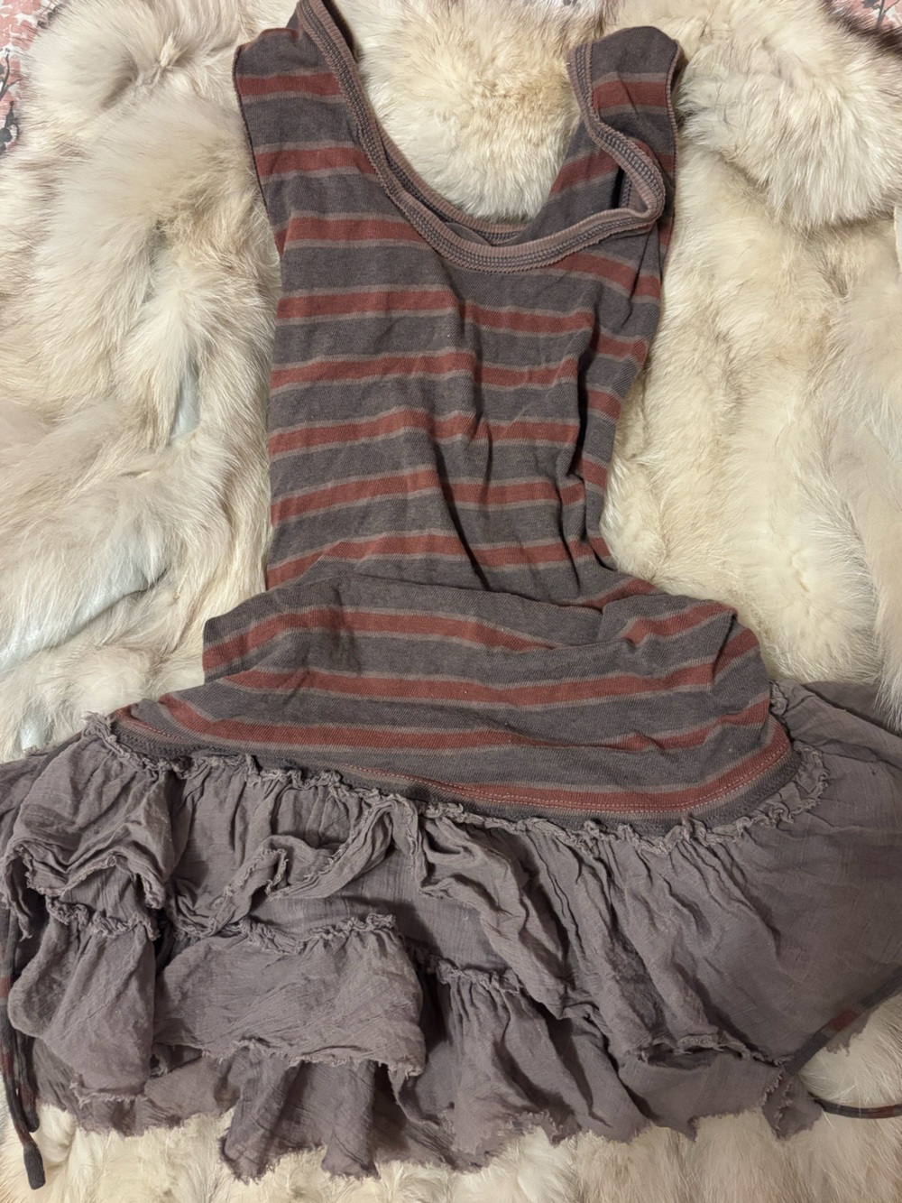 We The Free Grunge Striped Tank Top or Dress w/ Adjustable Ruffles in Rust &Gray